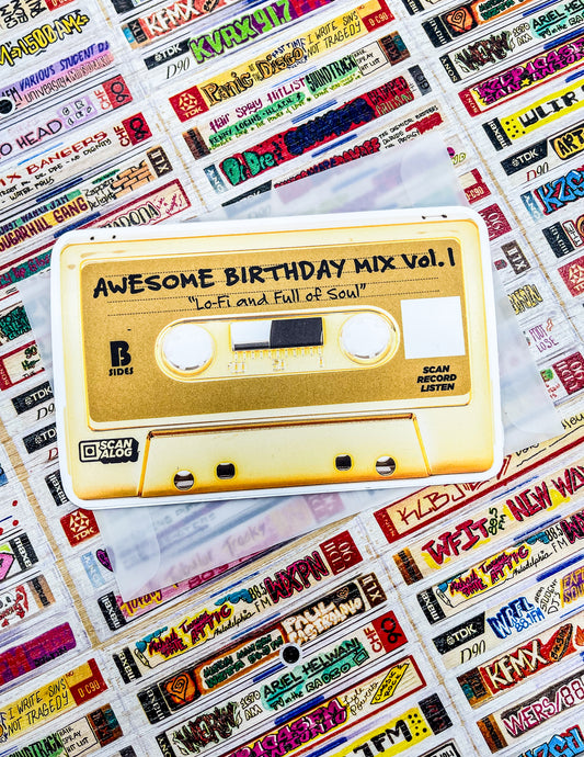 Greeting Card Sticker | Gold "Awesome Birthday Mix Vol.1"