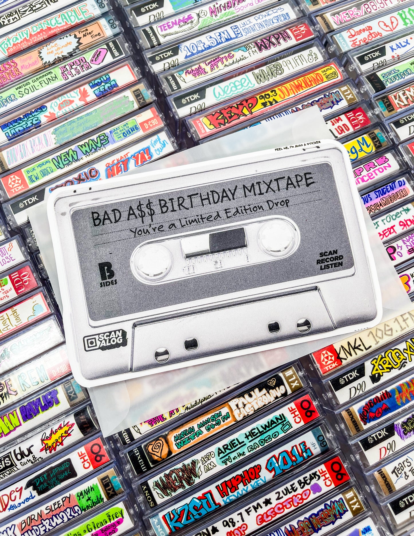 Greeting Card Sticker | Silver "Bad A$$ Birthday Mixtape"