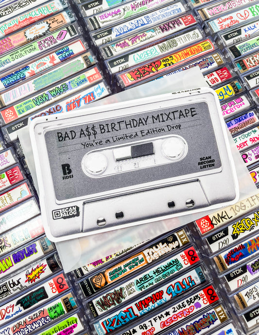 Greeting Card Sticker | Silver "Bad A$$ Birthday Mixtape"